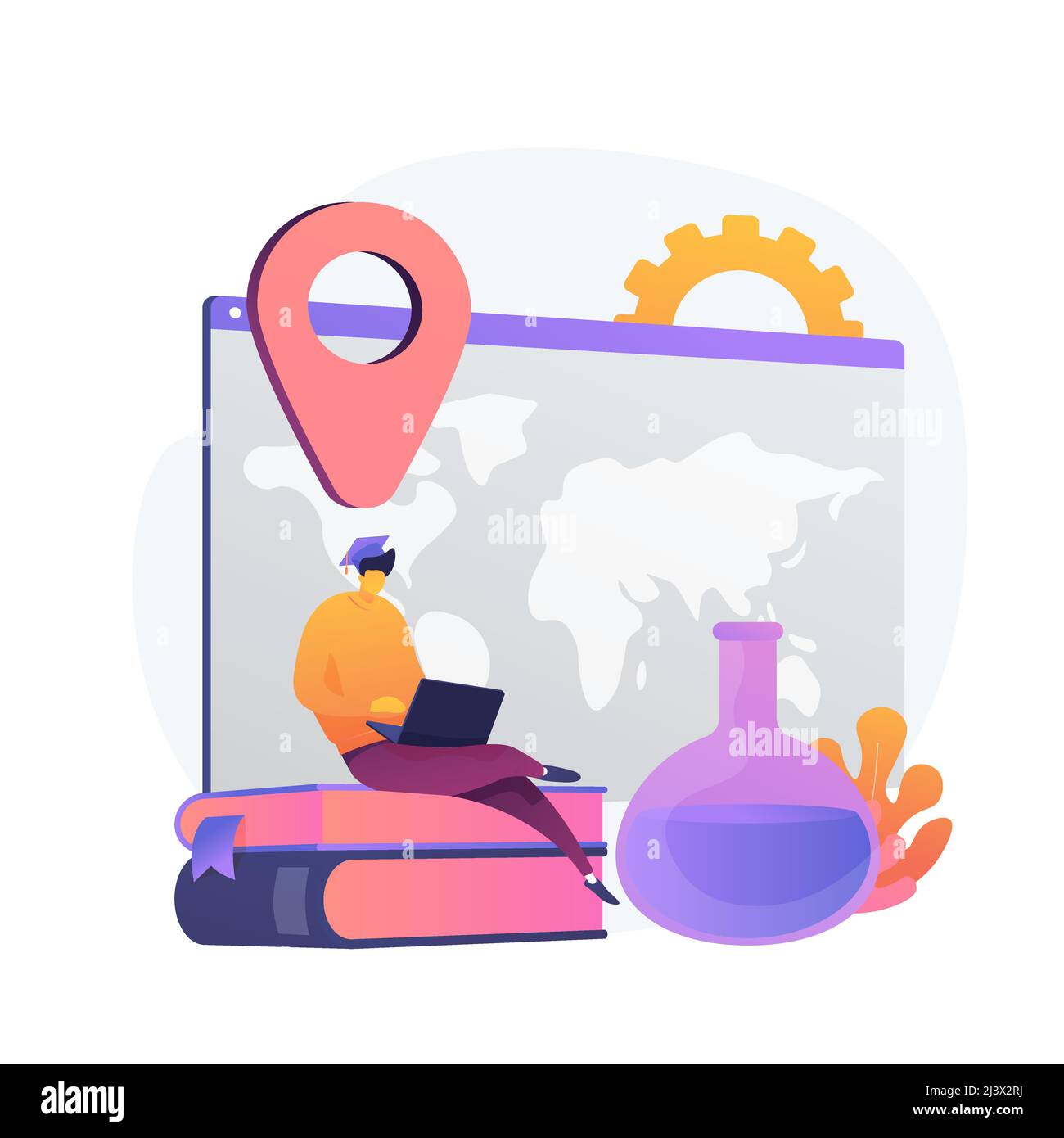 Cours universitaires à distance. Diplôme universitaire, auto-éducation, cours sur Internet. Cours en ligne à l'école, e-learning. Personnage de dessin animé étudiant de collège. Illustration de Vecteur