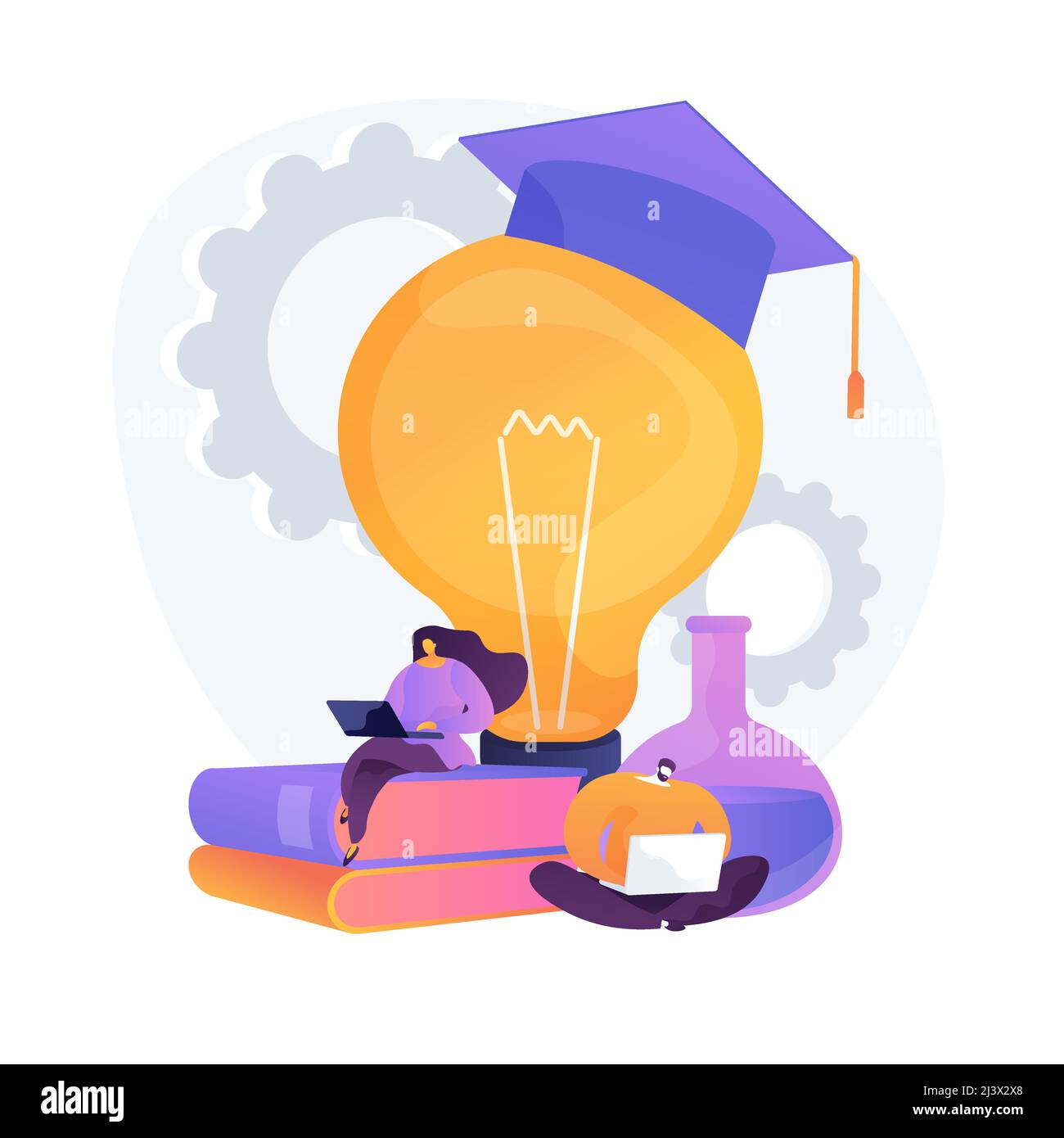 Recherche en ligne de faits intéressants sur la chimie. Auto-éducation, préparation à l'examen, Internet surf. Personnages homme et femme parcourant le site Web scientifique. Illustration de Vecteur