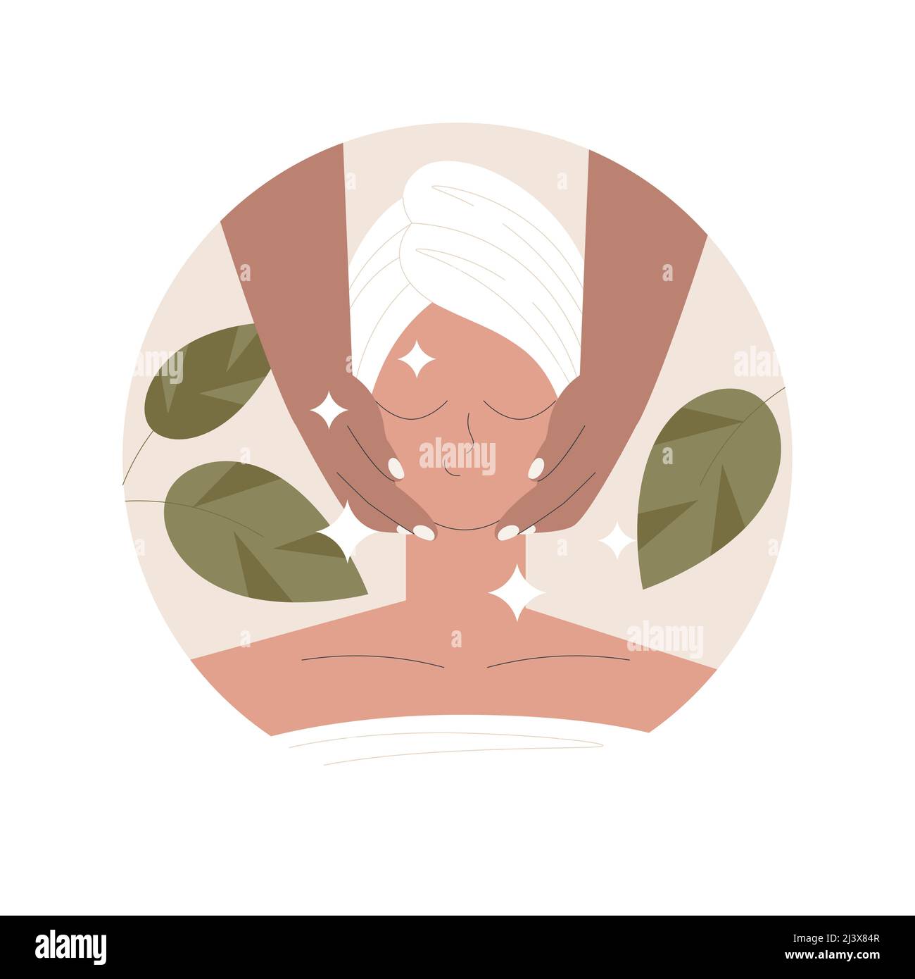 Illustration vectorielle abstraite de concept de massage facial. Soins spa, soulèvement du visage et du cou, soins de la peau professionnels, bien-être et détente, cosmétologie clin Illustration de Vecteur