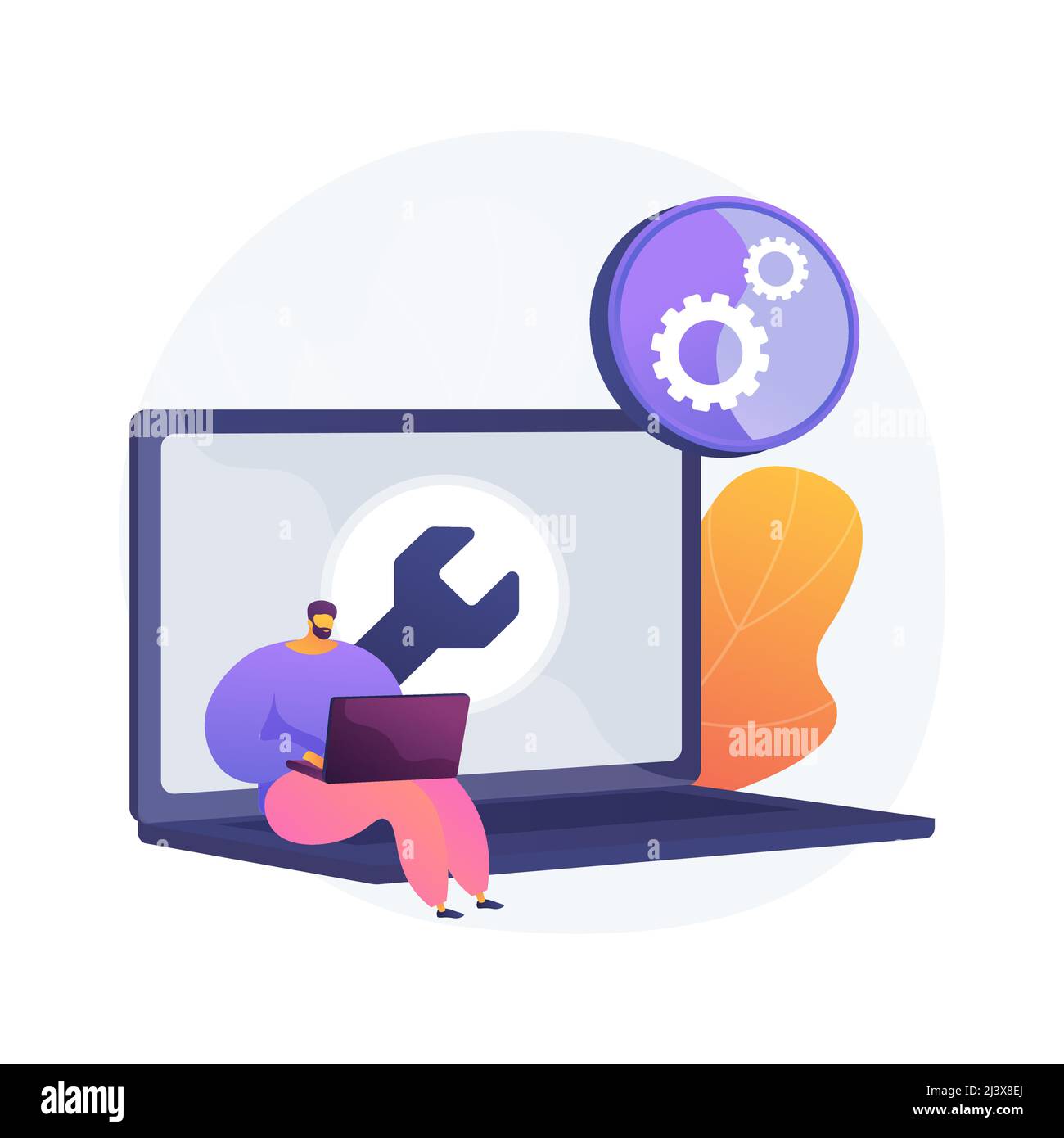 Illustration du vecteur de concept abstrait de dépannage de l'ordinateur. Guide de résolution des problèmes de base, vérification du système d'exploitation, installation du nouveau logiciel, respor Illustration de Vecteur