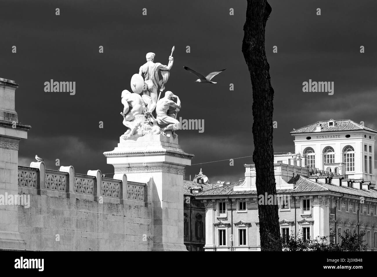 Détail en noir et blanc du monument de la Fatherland, Rome Banque D'Images