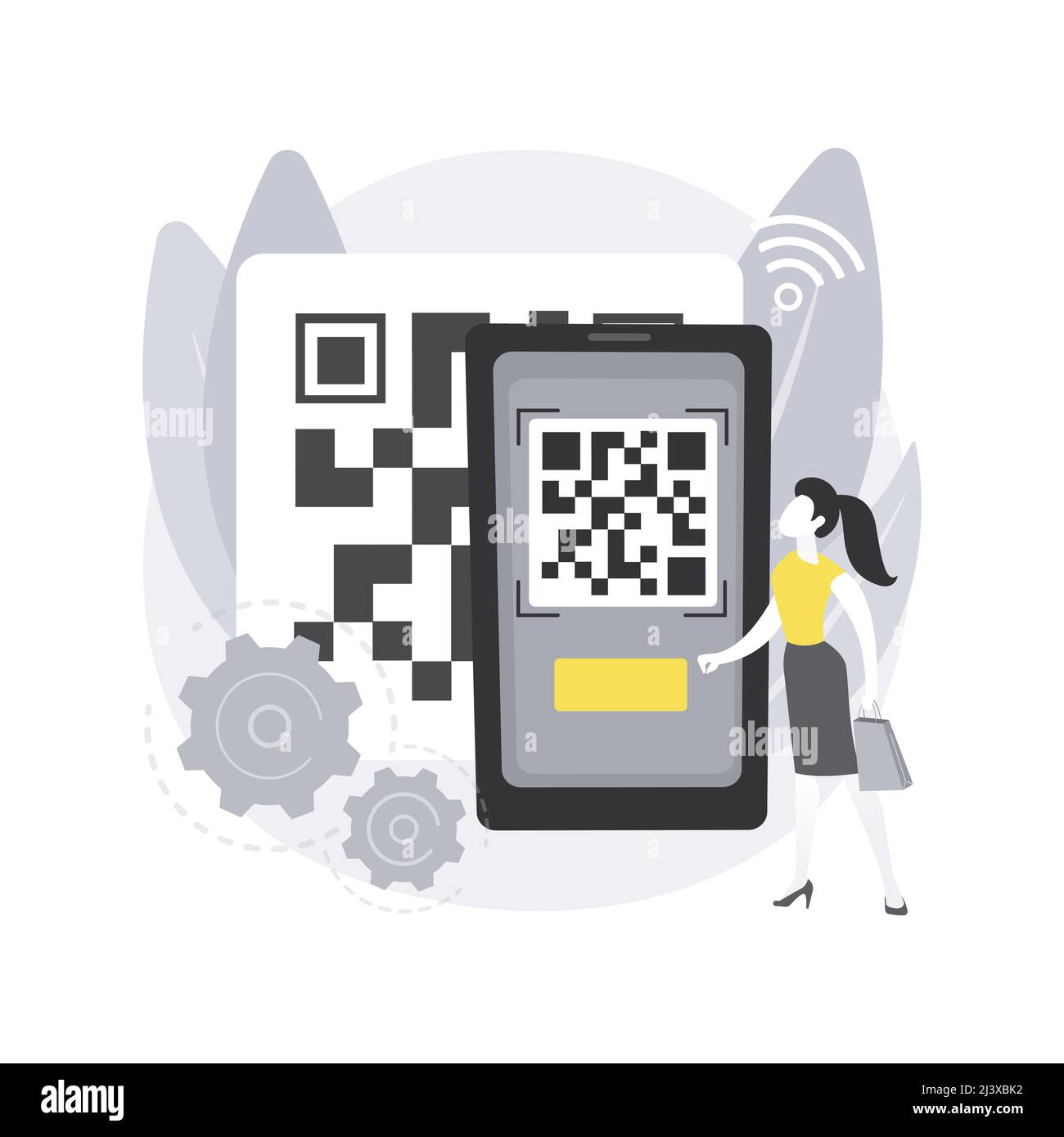 Illustration du vecteur de concept abstrait de code QR. Générateur de QR en ligne, lecture de code QR, technologie moderne d'entrepôt, système automatisé de gestion des stocks Illustration de Vecteur