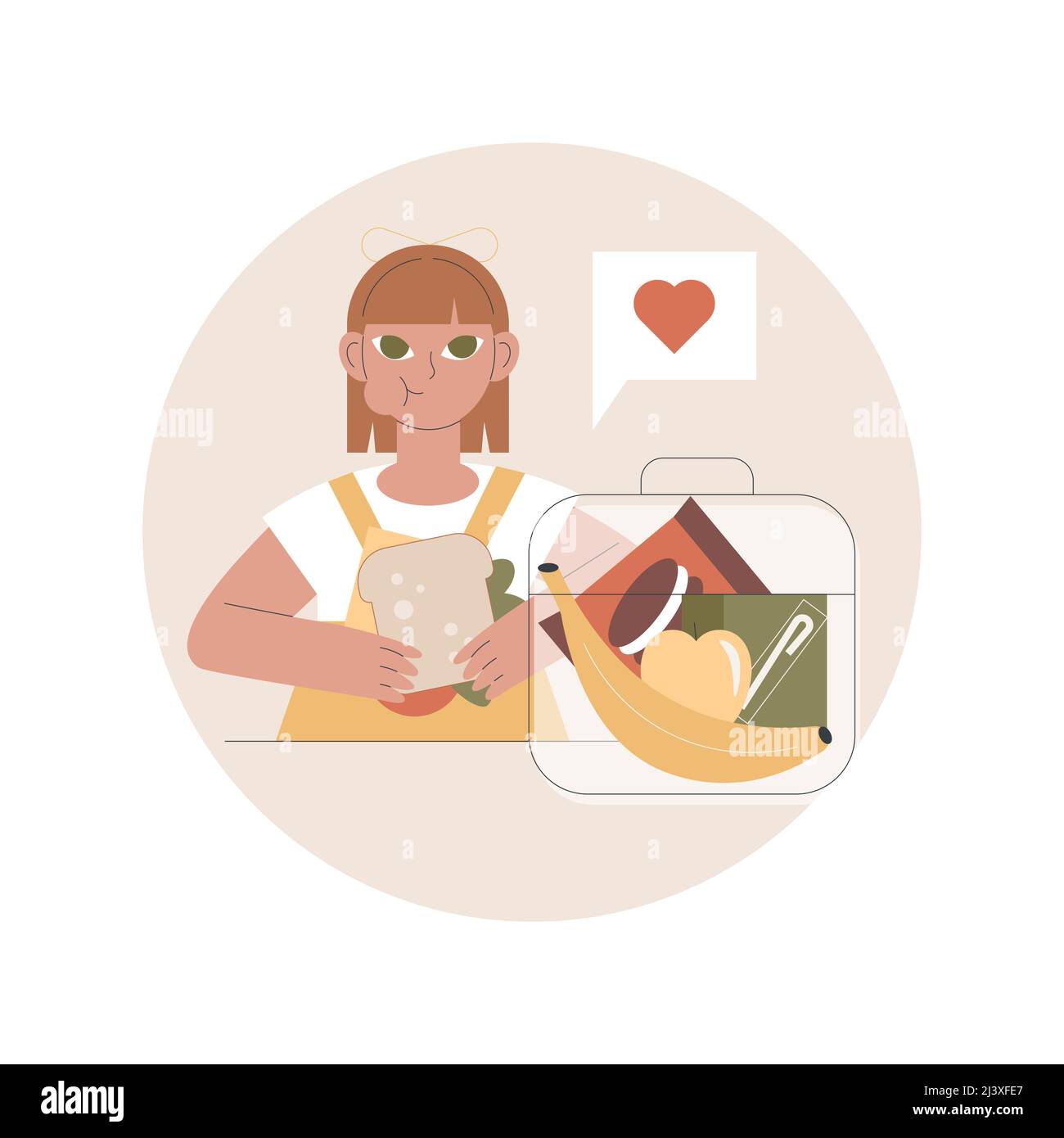 Illustration vectorielle abstraite concept boîte repas enfant. Idée de boîte à lunch, alimentation équilibrée pour les enfants, en-cas santé, fournitures scolaires, soins aux parents, etanche dans Illustration de Vecteur