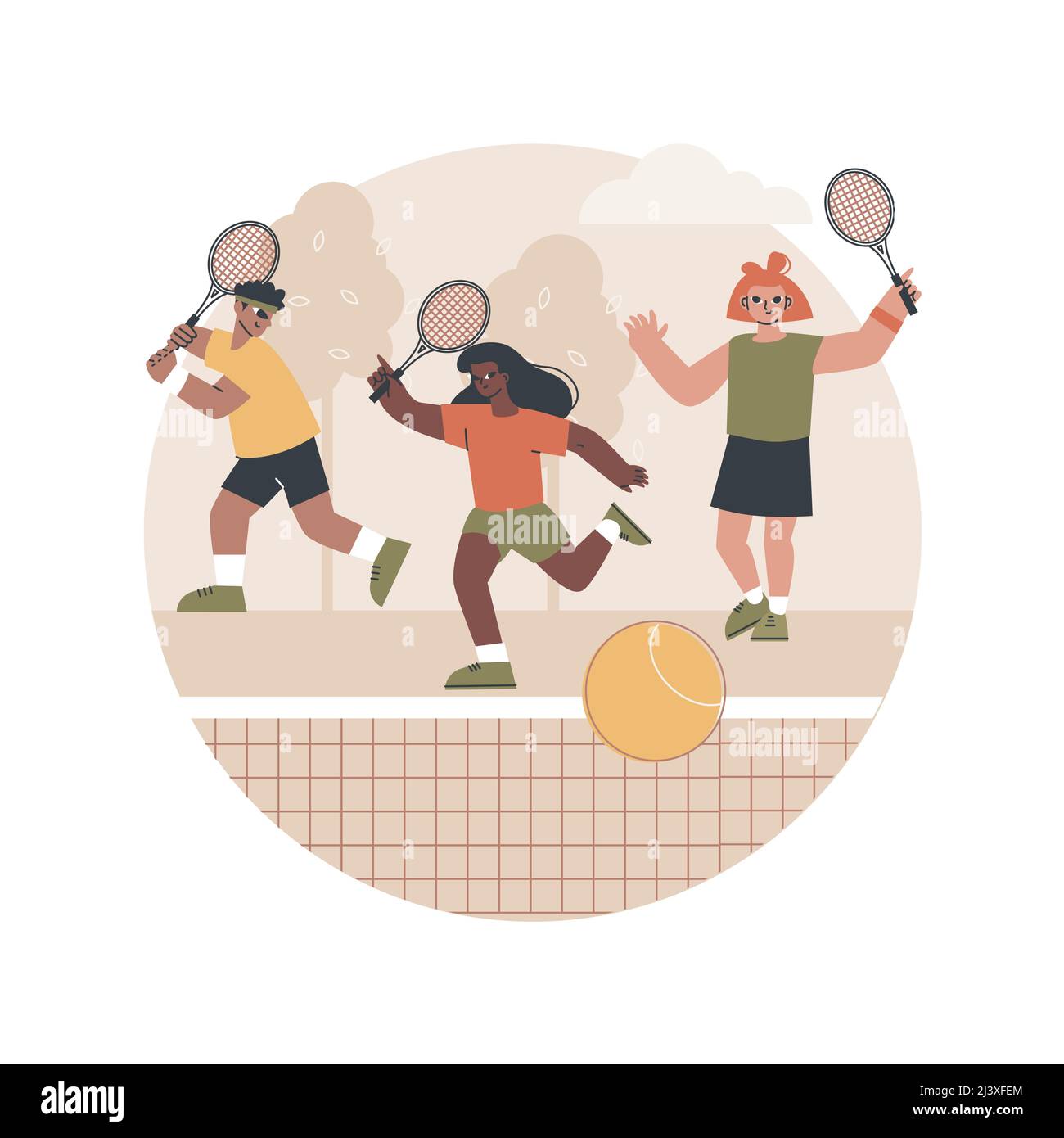 Camp de tennis résumé concept illustration vectorielle. Camp de sports d'été, académie de tennis, entraînement junior, programme de vacances de spécialité pour enfants, activité physique Illustration de Vecteur