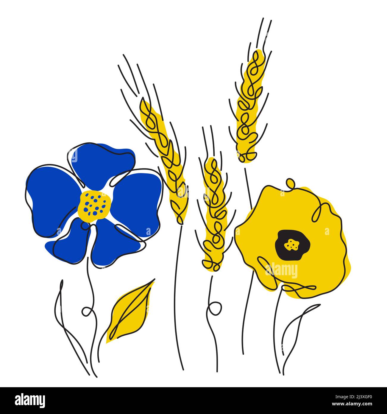 Illustration vectorielle avec couronne et fleur de nationalité ukrainienne. Politique mondiale, PAS DE GUERRE, agression problème image dans le style continu de l'art de ligne Illustration de Vecteur