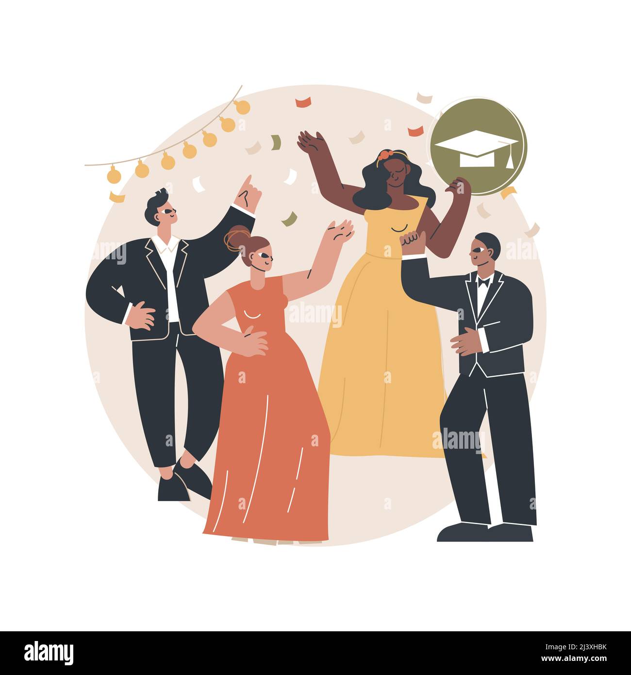 Illustration du vecteur de concept abstrait de la partie PROM. Invitation à la soirée PROM, danse de l'école de promenade, occasion de troisième cycle, bal scolaire, fête des élèves, glamour Illustration de Vecteur