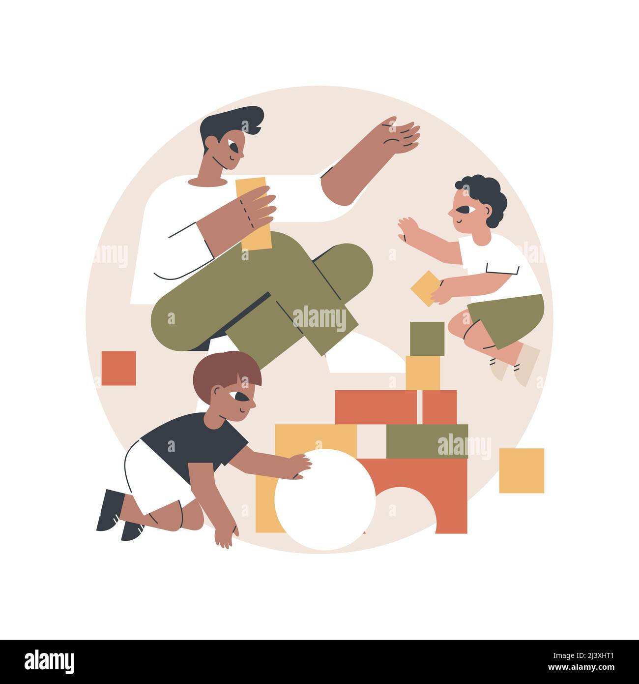 Dessin vectoriel de concept abstrait de dads modernes. Séjour-à-la maison père, maison super bon papa, impliquer dans les enfants vivre, avec les enfants, famille active Illustration de Vecteur