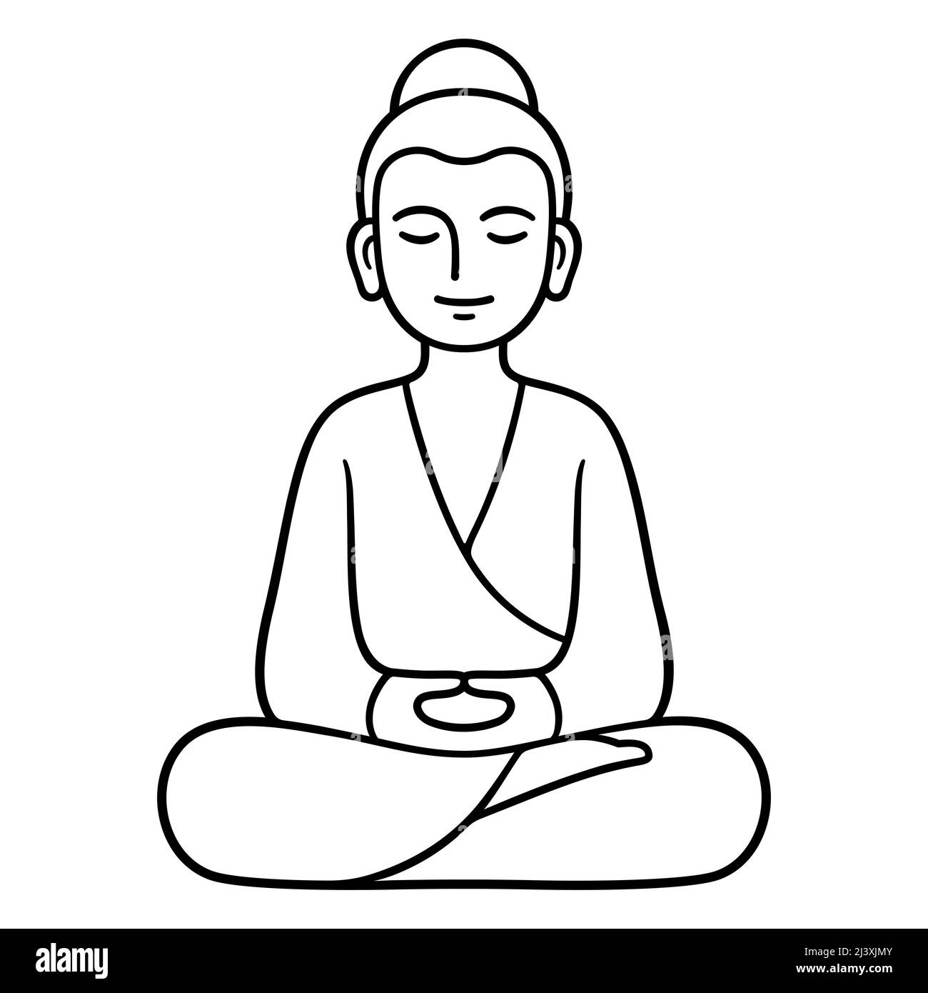 Statue de Bouddha simple et minimale assise dans la méditation, tradition bouddhiste Zen. Dessin au trait noir et blanc, illustration vectorielle isolée. Illustration de Vecteur
