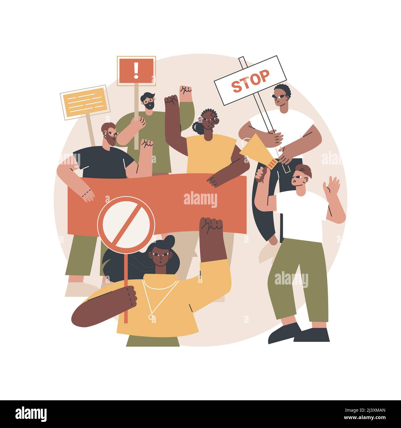 Illustration vectorielle abstraite du concept de protestation de masse. Manifestation, émeutes violentes, mouvement social, droits politiques, équité raciale, application de la loi, po Illustration de Vecteur