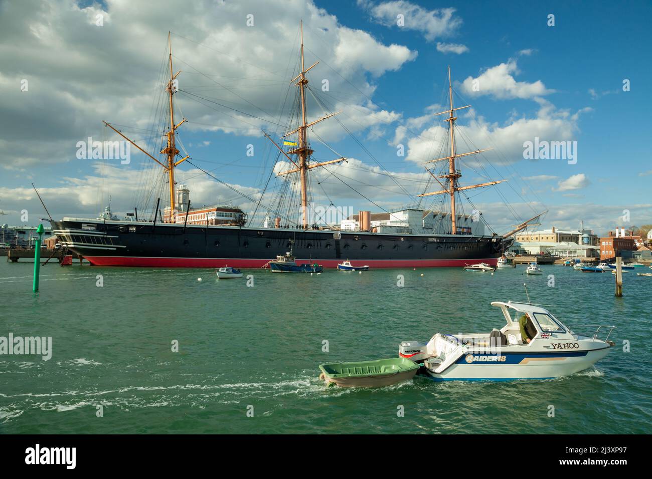 Après-midi de printemps au HMS Warrior à Portsmouth, Hampshire, Angleterre. Banque D'Images