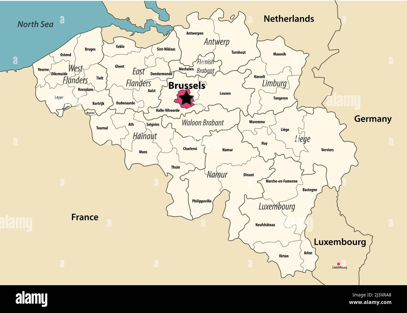 Carte vectorielle des provinces de Belgique avec les pays et territoires voisins Illustration de Vecteur