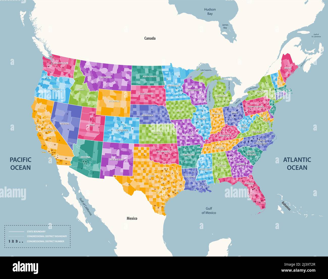 Carte des districts du Congrès des États-Unis. Illustration vectorielle haute précision. Tous les éléments sont séparés par des couches détachables et étiquetées Illustration de Vecteur