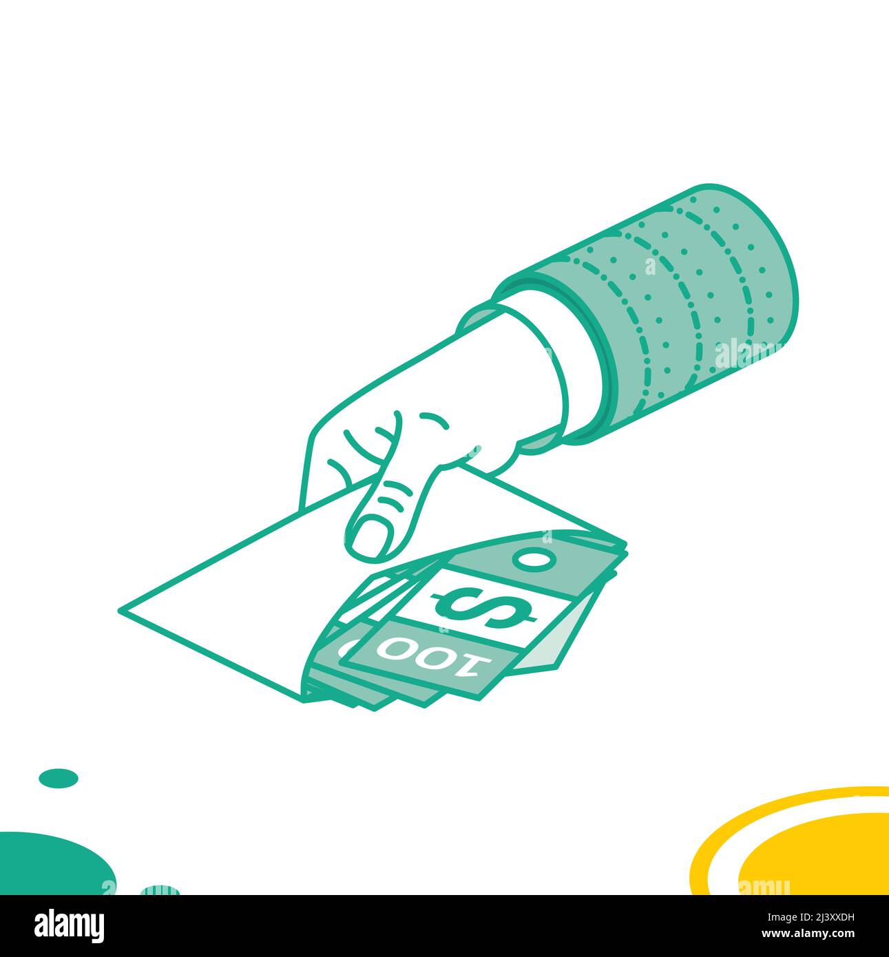 La main tient l'argent dans l'enveloppe. Corruption dans les entreprises. Illustration vectorielle. Concept isométrique de pot-de-vin. Illustration de Vecteur