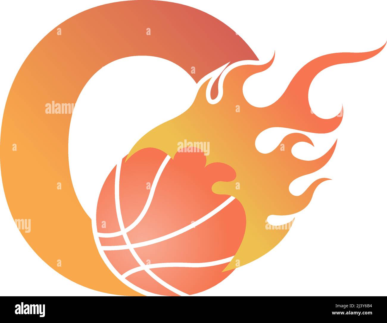 Lettre O avec ballon de basket-ball sur vecteur d'illustration de feu Illustration de Vecteur