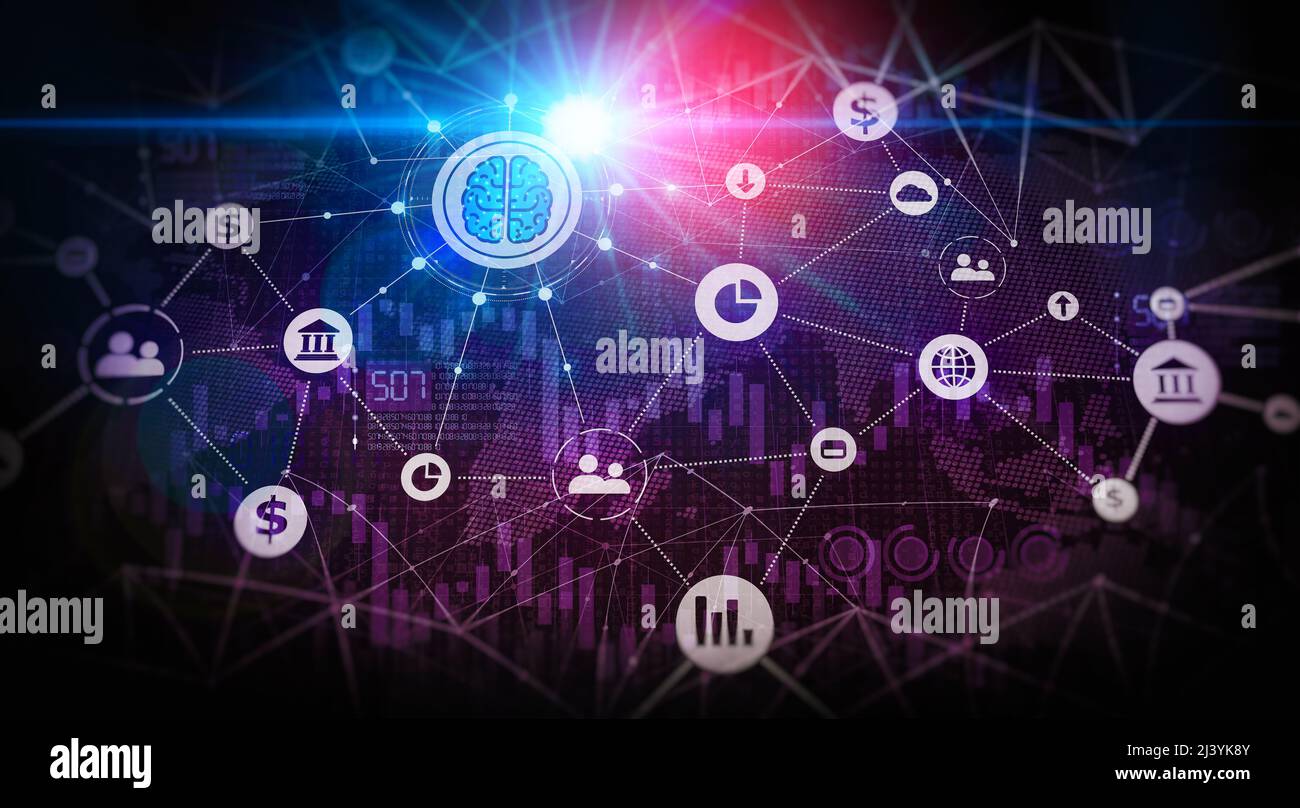 Intelligence artificielle dans la finance et la banque - nouvelles applications de l'IA dans les marchés et les industries financiers - Illustration conceptuelle Banque D'Images