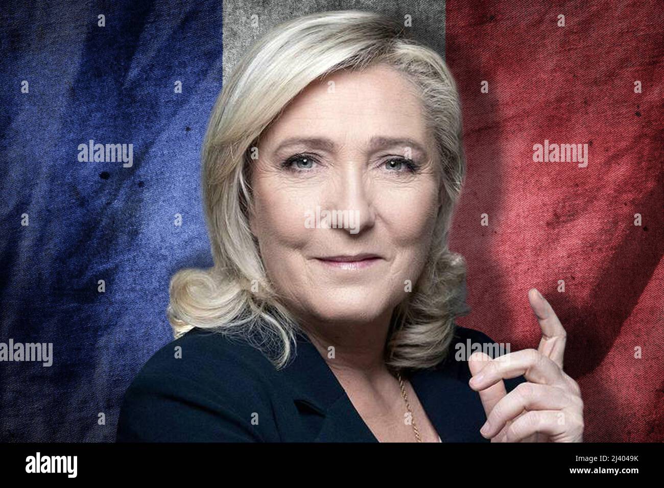 Marine le Pen et drapeau de la France Banque D'Images