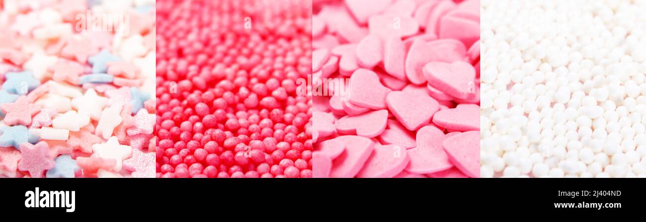 Banderole avec asperges de confiserie aux couleurs roses. Banque D'Images