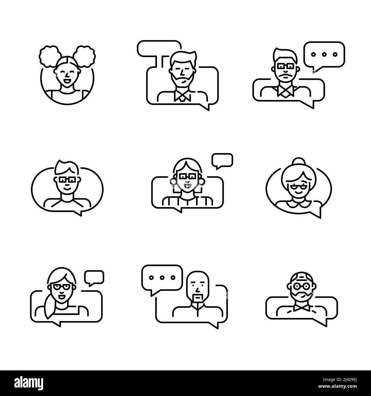 Les icônes de messagerie sur les réseaux sociaux et d'assistance pour les centres d'appels sont définies. Pixel parfait, contour modifiable Illustration de Vecteur