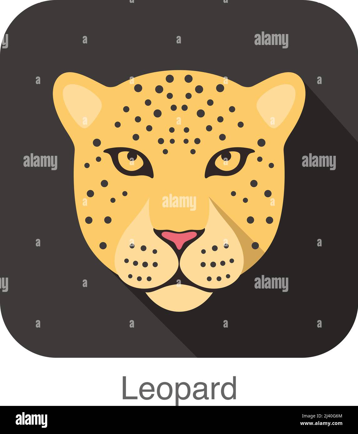 Race de chat léopard, font face à l'icône cartoon design plat Illustration de Vecteur
