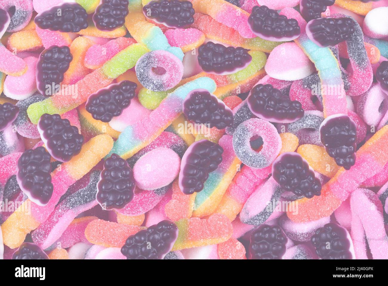 Assortiment de bonbons juteux colorés. Vue de dessus. Banque D'Images