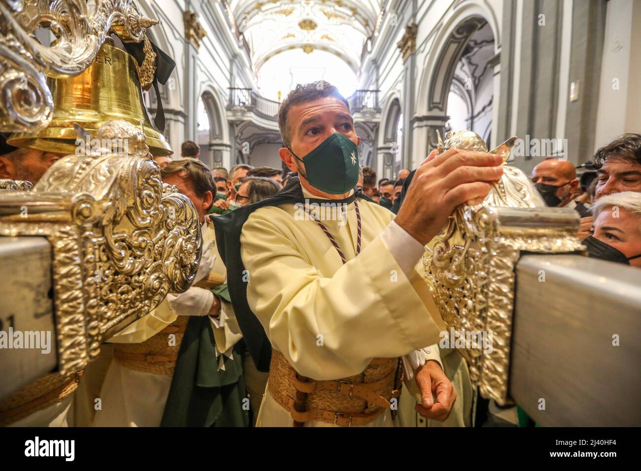 10 avril 2022 (Malaga) l'acteur Antonio Banderas est revenu ce dimanche des palmes à sa ville natale de Malaga pour participer à nouveau au défilé parlementaire des Royal Fused Brothercapuches à côté du trône de Marie la plupart sainte des larmes et des faveurs, dont il est maître d'hôtel. Credit: CORMON PRESSE/Alamy Live News Banque D'Images