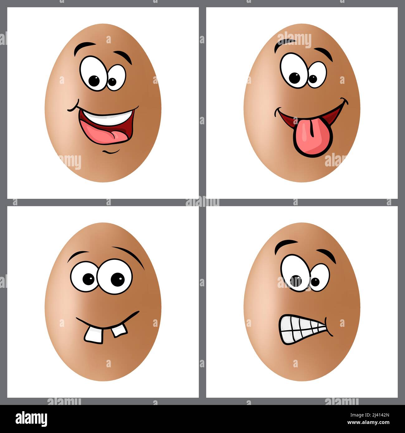 Œufs avec différentes expressions du visage isolés sur blanc Illustration de Vecteur