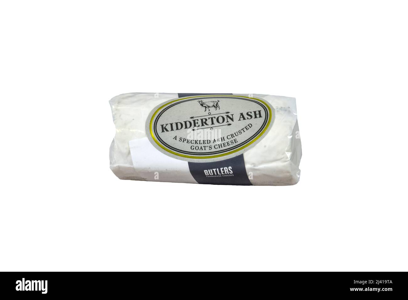 Le fromage de chèvre en croûte de cendres tachetées de Kidderton est fabriqué par des fromages Butlers Farmhouse dans le Lancashire. Banque D'Images