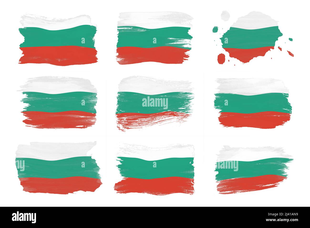 Drapeau bulgare coup de pinceau, drapeau national sur fond blanc Banque D'Images