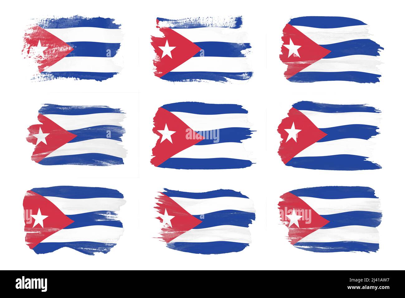 Coup de pinceau pour drapeau de Cuba, drapeau national sur fond blanc Banque D'Images