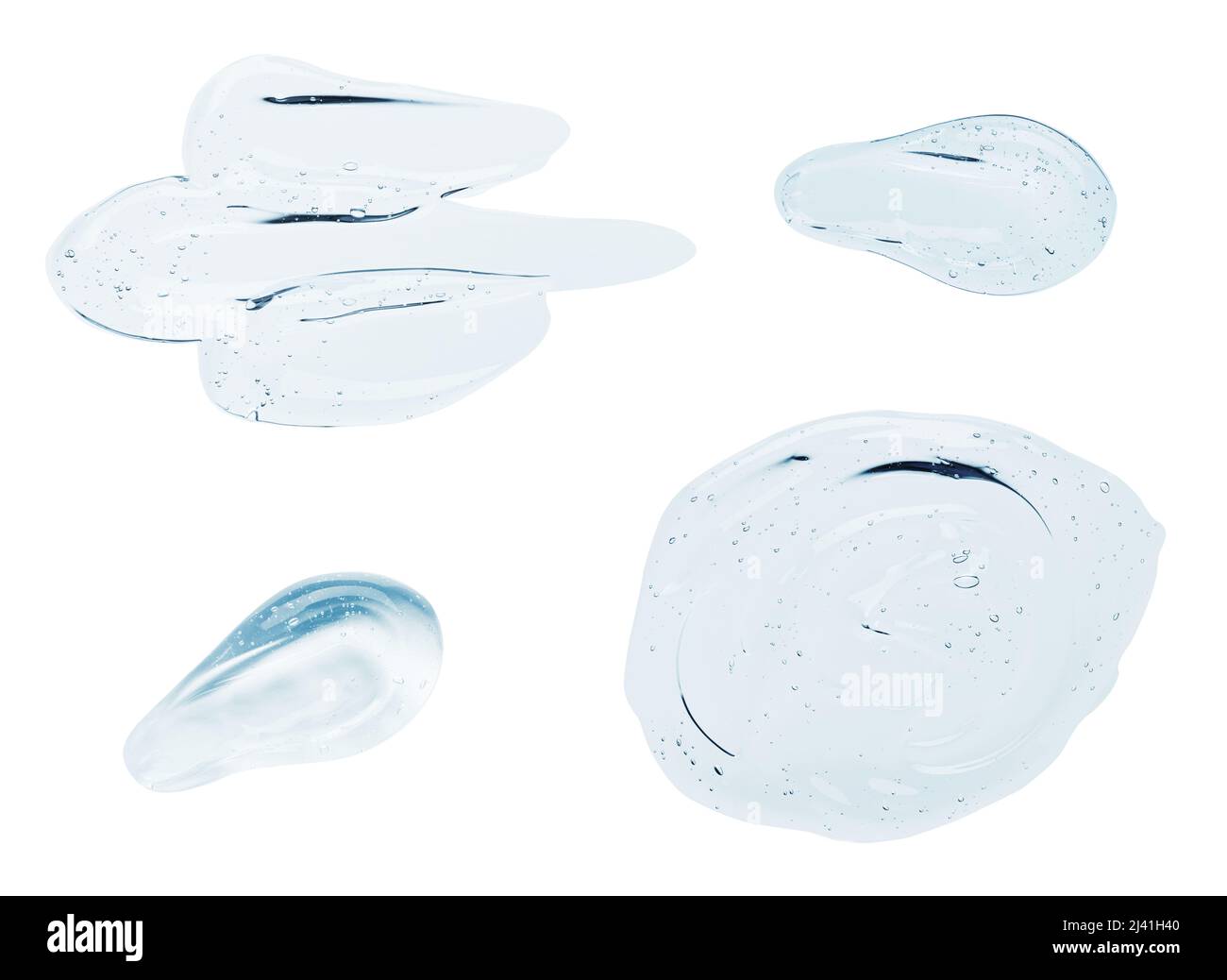 Traces de gel de sérum liquide transparent avec des bulles isolées sur fond blanc Banque D'Images
