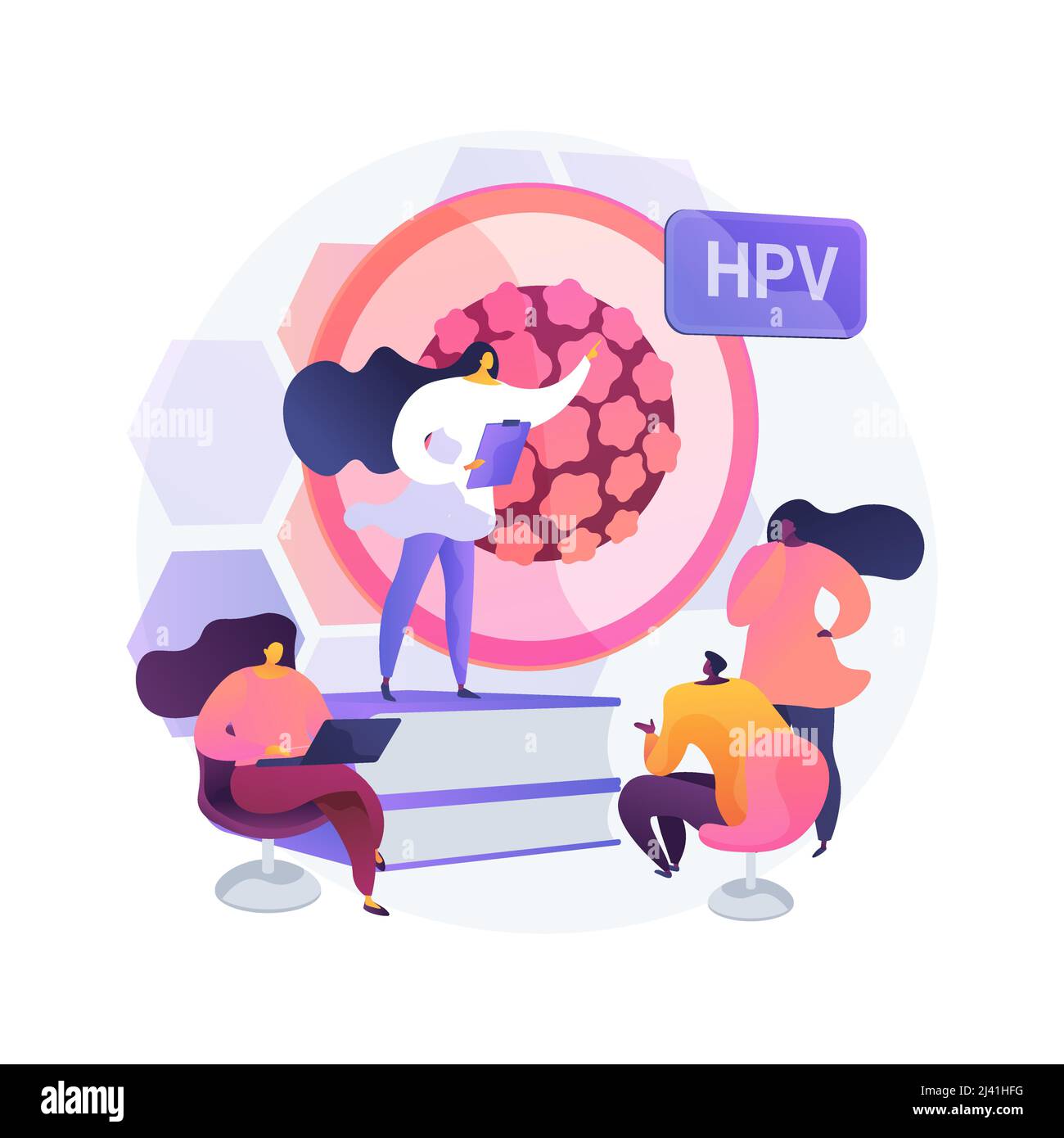 Programmes d'éducation au VPH concept abstrait illustration vectorielle. Programmes de sensibilisation au VPH, description du virus du papillome humain, éducation sanitaire, consultation en ligne Illustration de Vecteur