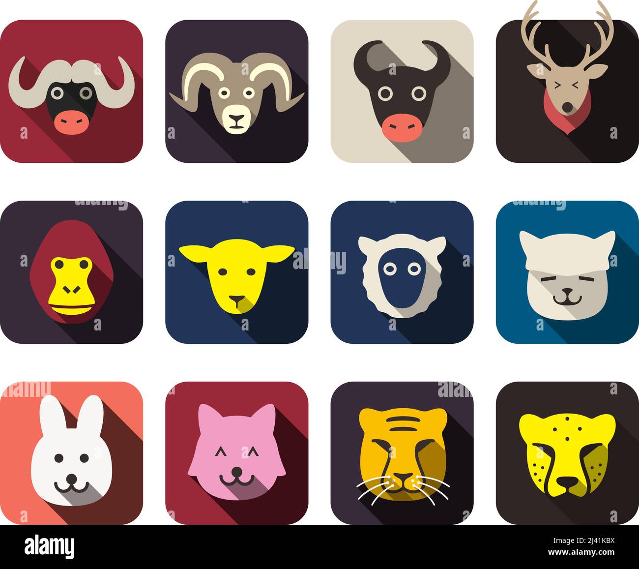 Ensemble d'icônes plates à motif visage animal Illustration de Vecteur