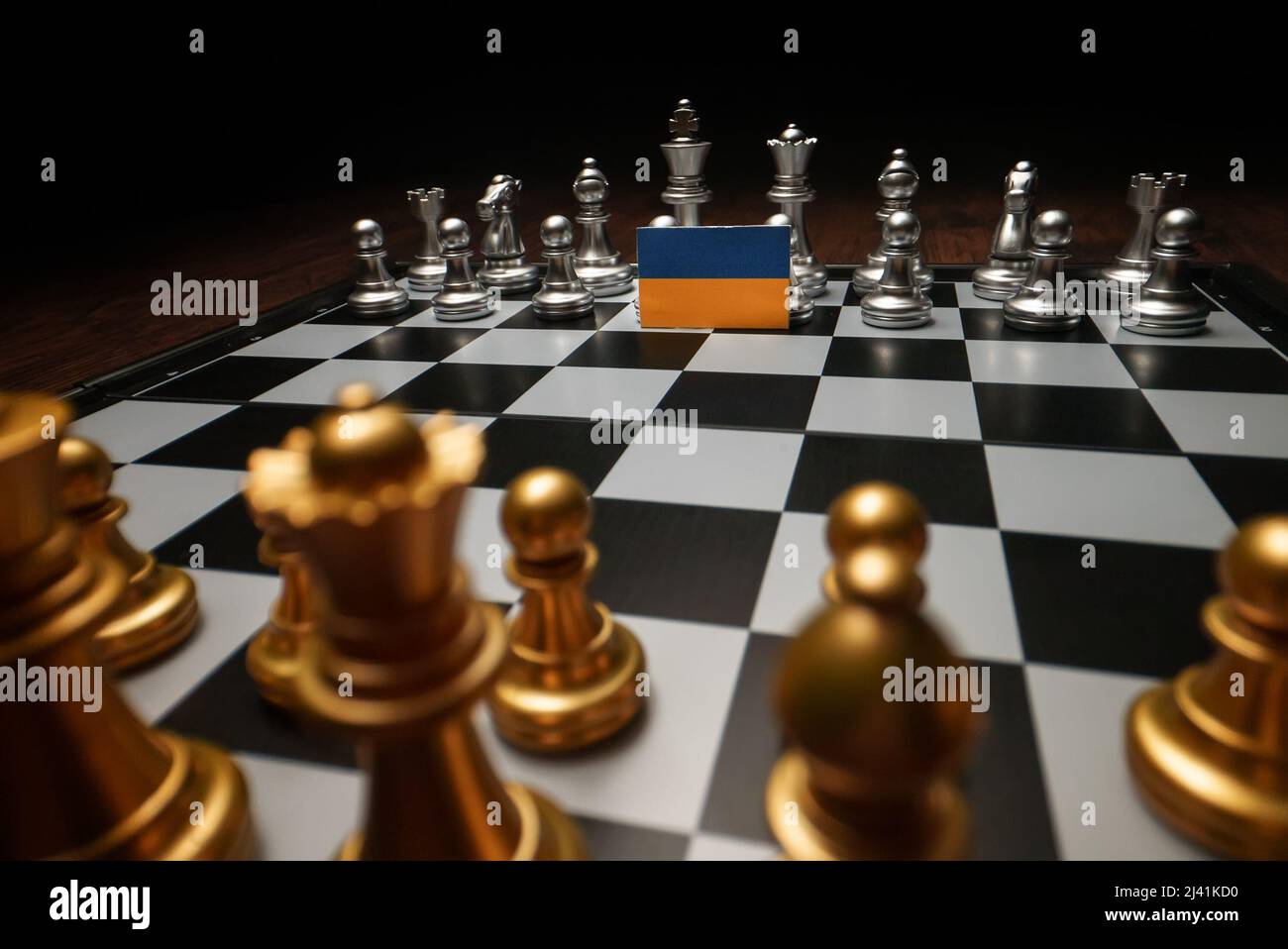 Jeu de société d'échecs. Concept de conflit politique avec l'Ukraine. Banque D'Images