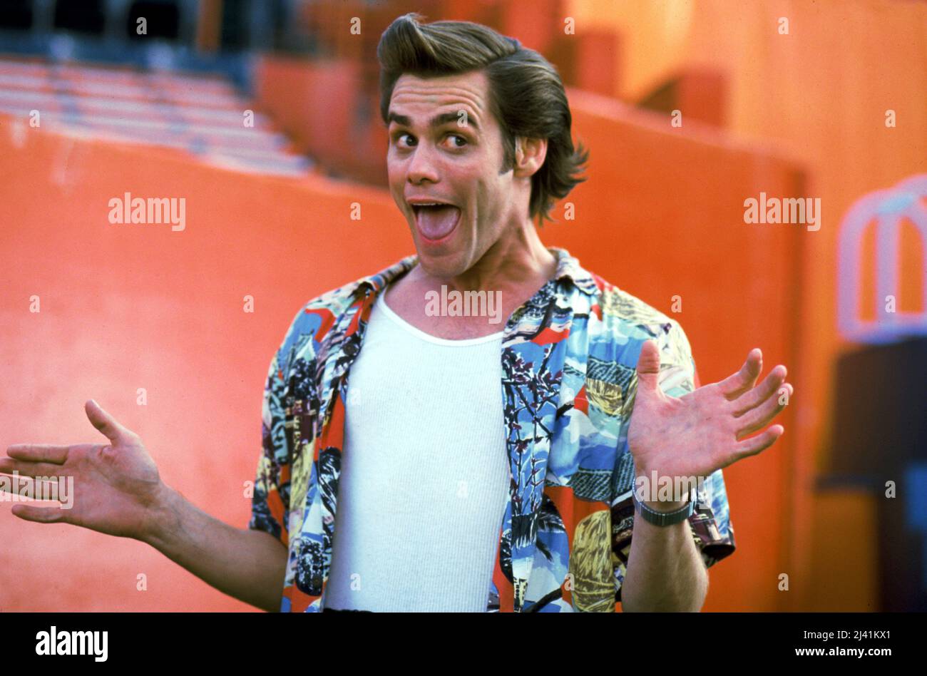 JIM CARREY dans ACE VENTURA: PET DETECTIVE (1994), dirigé par TOM SHADYAC. Copyright : usage éditorial uniquement. Aucune couverture de merchandising ou de livre. Il s'agit d'un document distribué publiquement. Droits d'accès uniquement, aucune licence de copyright fournie. Uniquement à reproduire en même temps que la promotion de ce film. Crédit: WARNER BROTHERS / Album Banque D'Images