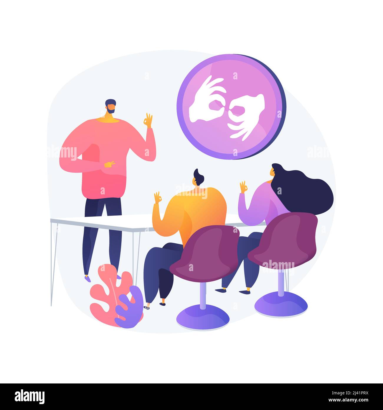 Classes de langage des signes résumé concept illustration vectorielle. Étudier la traduction de la langue des signes, la communication de base sans voix, la classe en ligne de la parole silencieuse Illustration de Vecteur