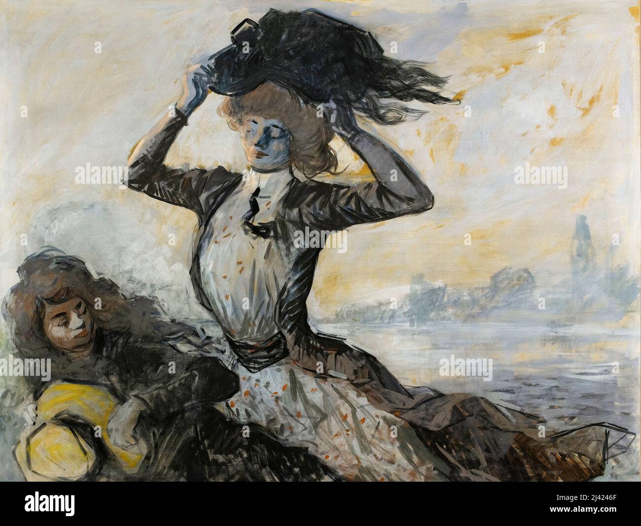 Jean-Louis Forain, Départ, le coup de vent, (départ, la rafale du vent), peinture 1900 Banque D'Images