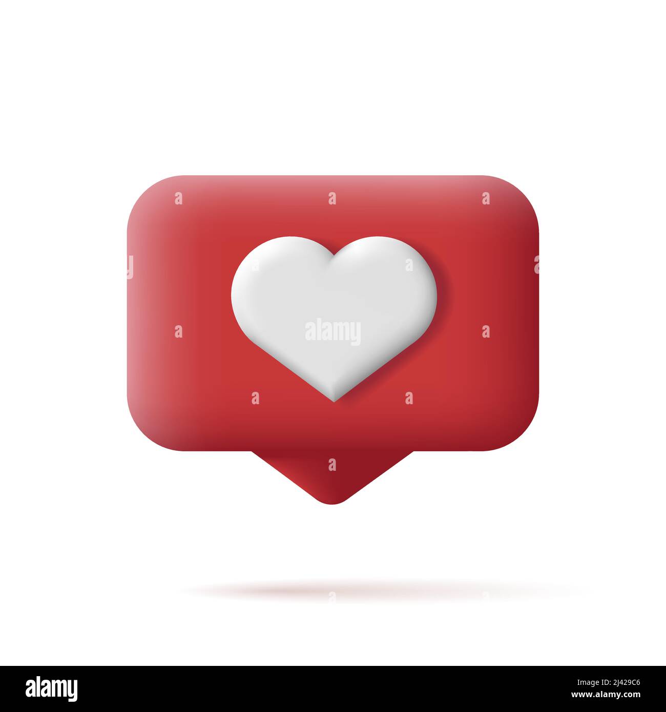 Icône rouge de notification push avec chat et coeur, illustration 3D, isolé Illustration de Vecteur