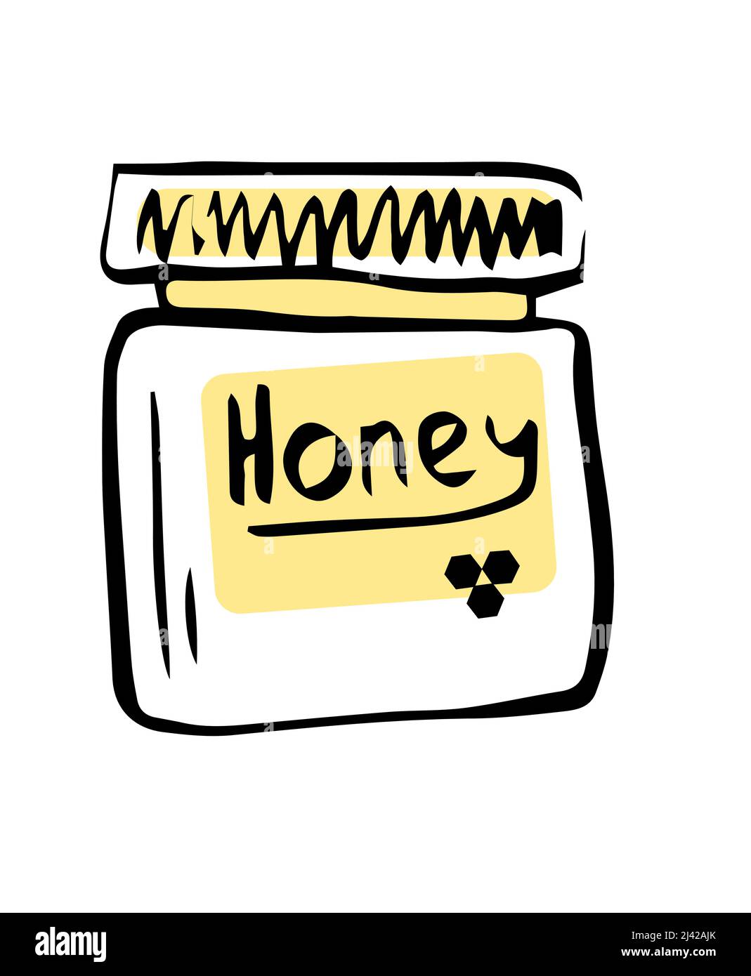 Pot en verre avec miel. Élément de conception dessiné à la main pour affiche. Vetor, illustration. Illustration de Vecteur