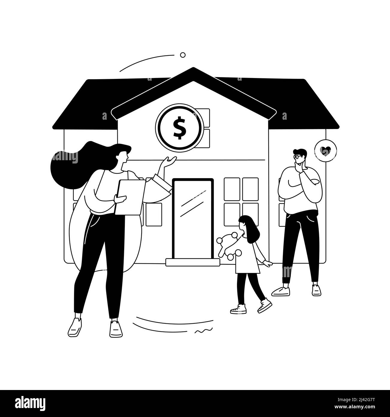 Illustration vectorielle abstraite de concept d'agent immobilier. Marché immobilier, agent de démonstration maison, achat d'un nouvel appartement avec un agent immobilier, commercia Illustration de Vecteur