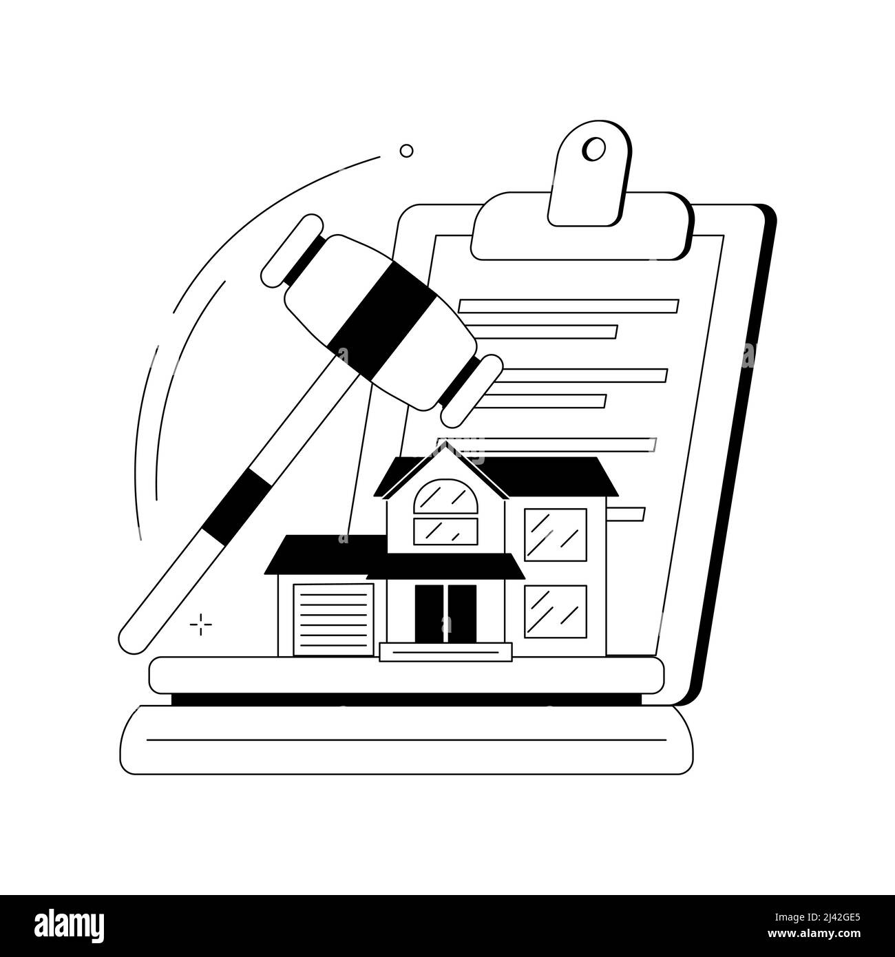 Illustration vectorielle abstraite de concept de maison de vente aux enchères. Vente aux enchères de biens résidentiels et commerciaux, achat, vente de biens en ligne, offre exclusive, consécutive b Illustration de Vecteur