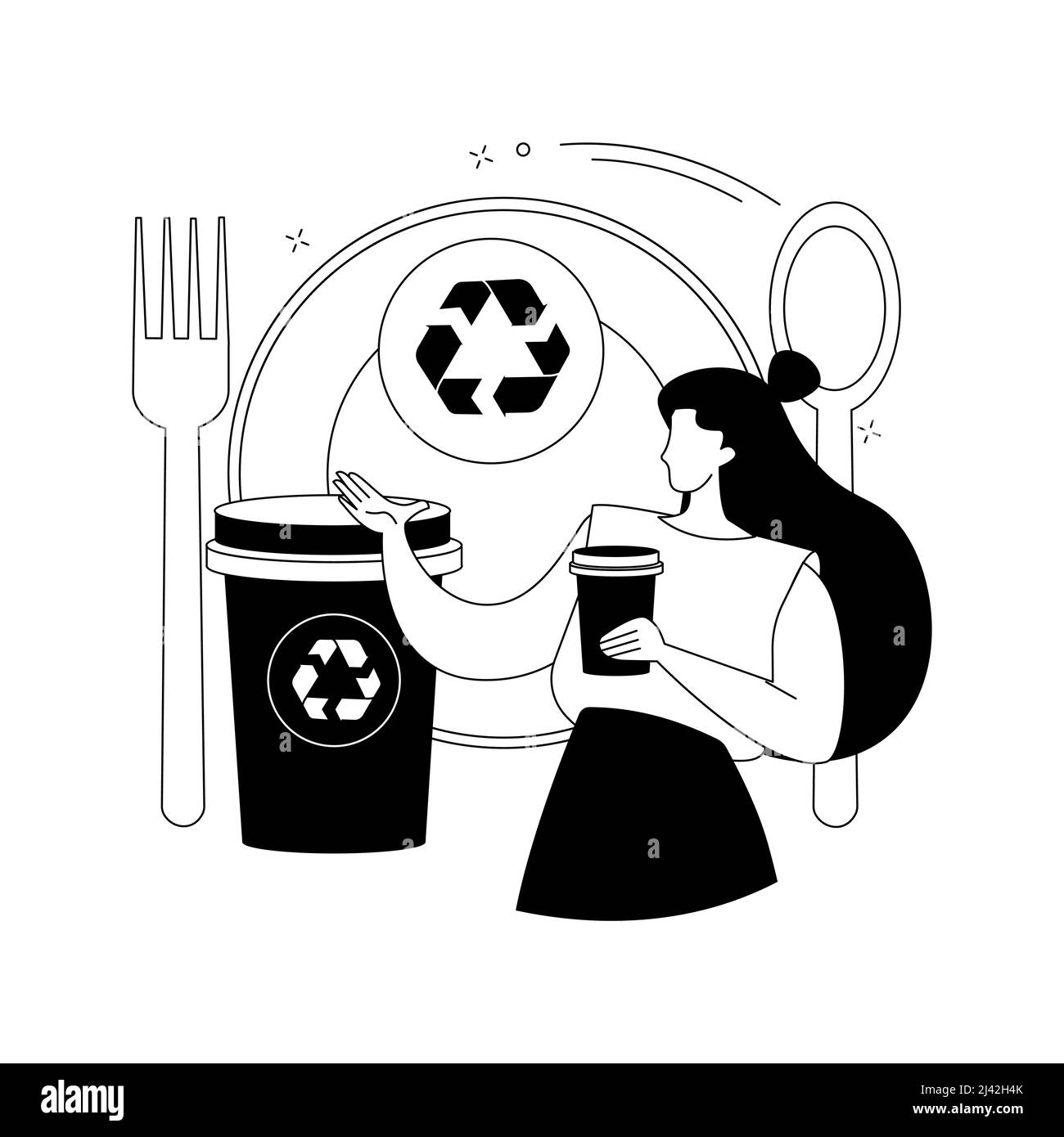 Vaisselle de table biodégradable jetable résumé concept illustration vectorielle. Pailles sans micro-plastique, matériaux biodégradables, assiettes et bols, zero wa Illustration de Vecteur