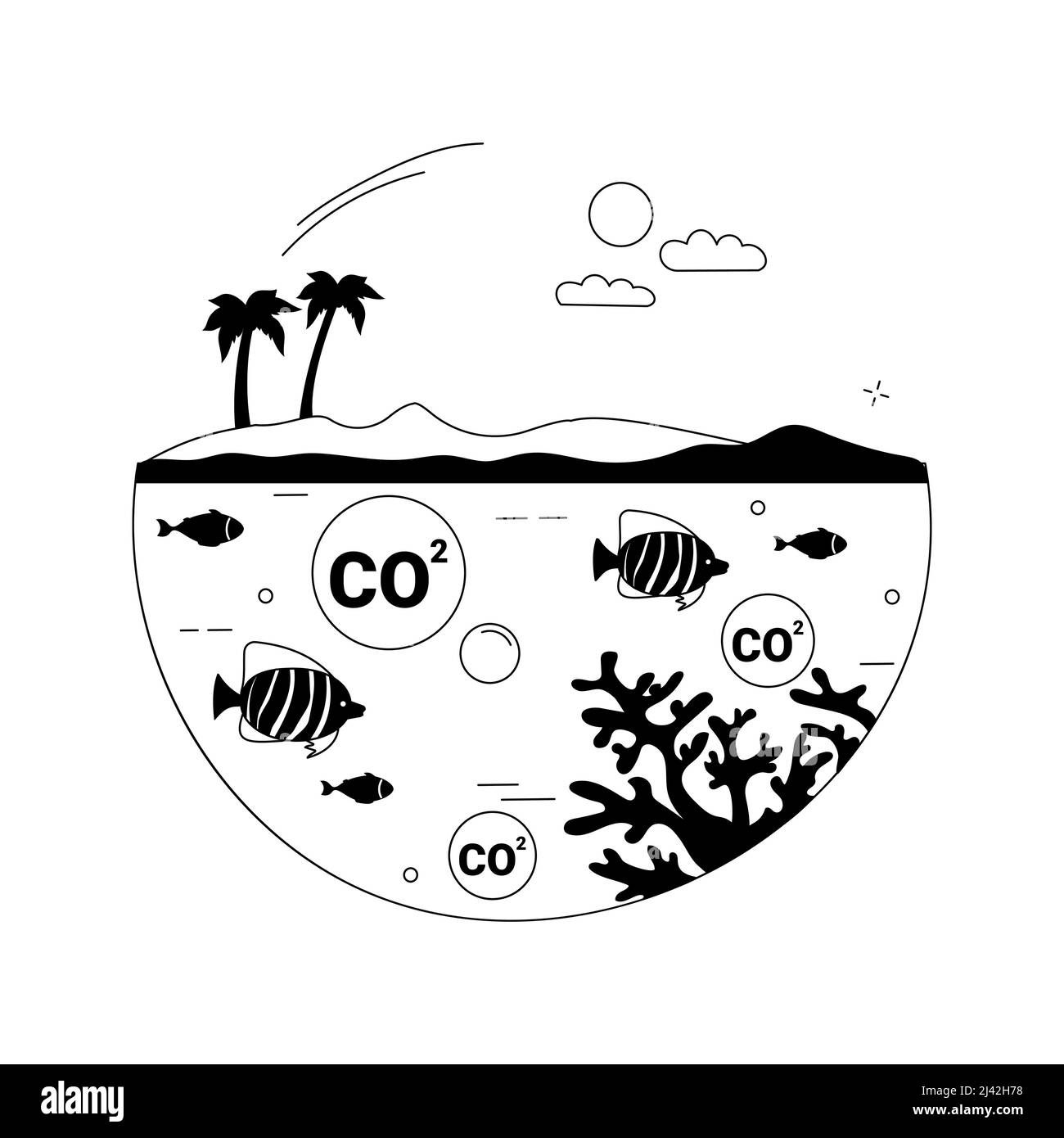 Illustration du vecteur abstrait du concept de l'acidification des océans. Changement environnemental, acidification de l'eau, pollution des plastiques océaniques, absorption du dioxyde de carbone Illustration de Vecteur