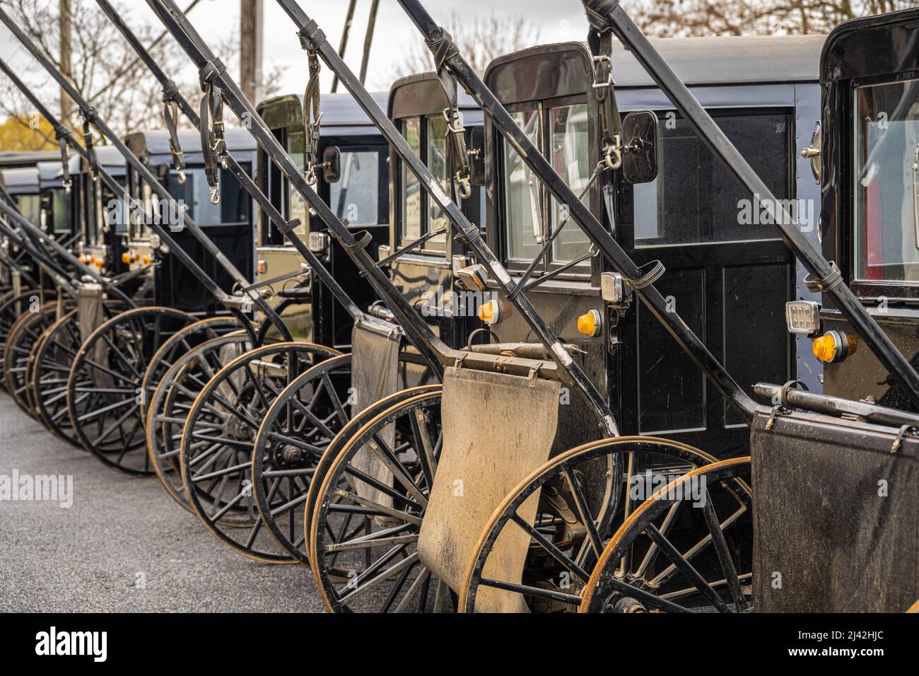 Amish Carris au Weavertown Coach Shop dans le comté de Lancaster, en Pennsylvanie. (ÉTATS-UNIS) Banque D'Images