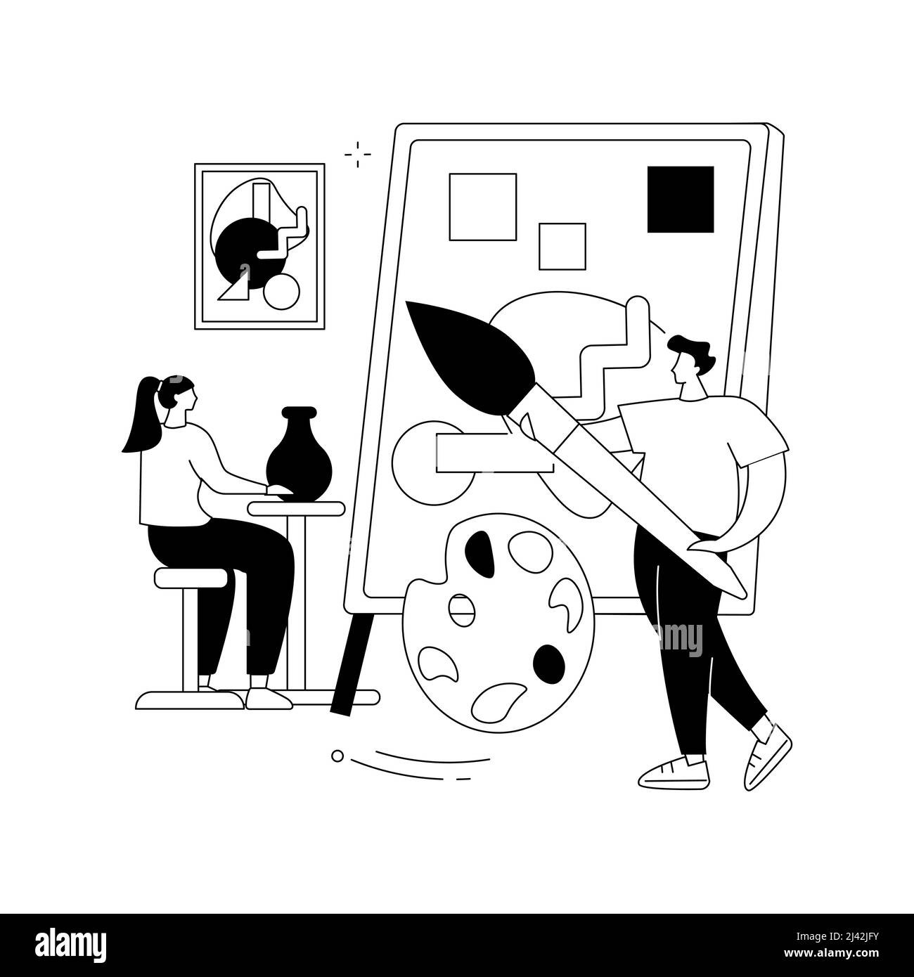 Illustration vectorielle de concept abstrait de studio d'art. Cours de peinture pour adultes et enfants, cours d'art ouvert, galerie moderne, atelier de poterie, creat Illustration de Vecteur