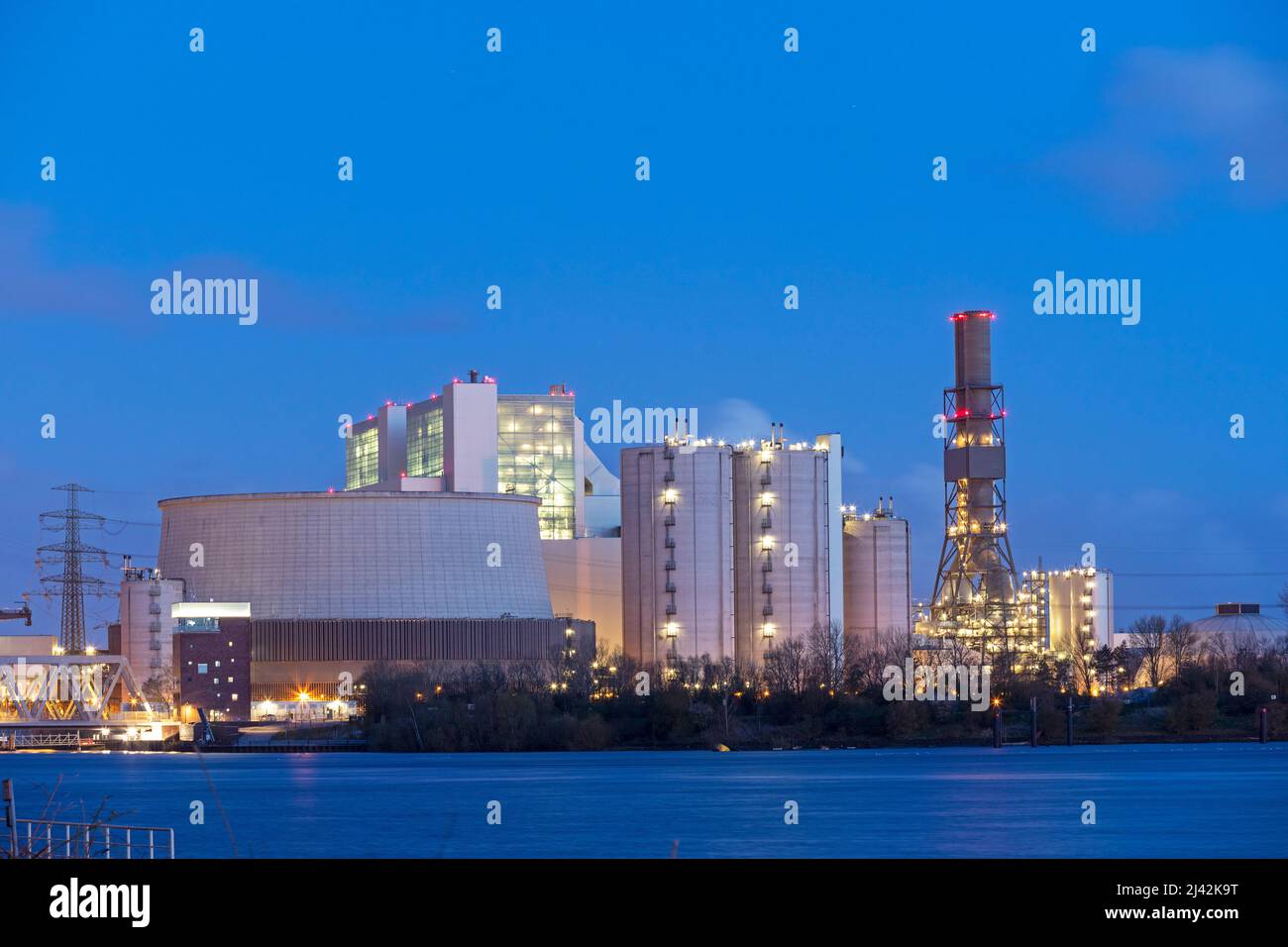 Coup de feu, centrale au charbon de Moorburg, Hambourg, Allemagne Banque D'Images