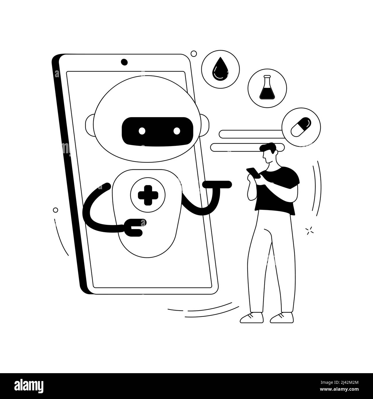 Chatbot dans la santé résumé concept vecteur illustration. Aide-soignant d'intelligence artificielle, utilisation de soins de santé de chat, consultation anonyme, clinique Illustration de Vecteur