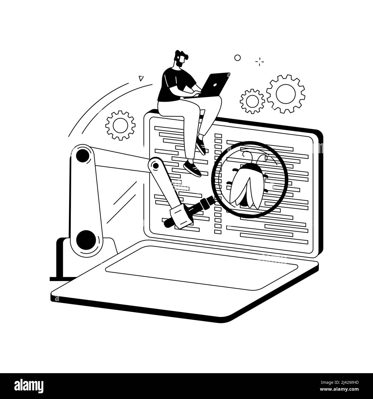 Illustration du vecteur de concept abstrait de test d'automatisation. Solution de test logiciel, automatisation des processus de développement, développeur de sites Web, optimisation sur Illustration de Vecteur