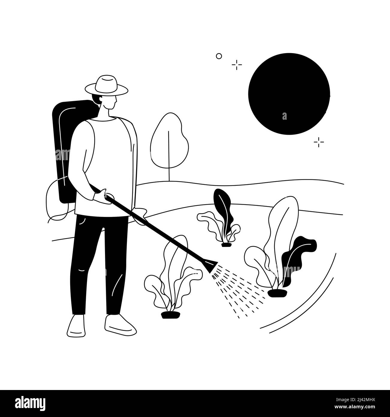 Illustration du vecteur de concept abstrait de lutte contre les mauvaises herbes. Entretien de jardinage, lutte contre les ravageurs, produits chimiques de pulvérisation, désherbage, service d'entretien de pelouse, herbicide et Illustration de Vecteur