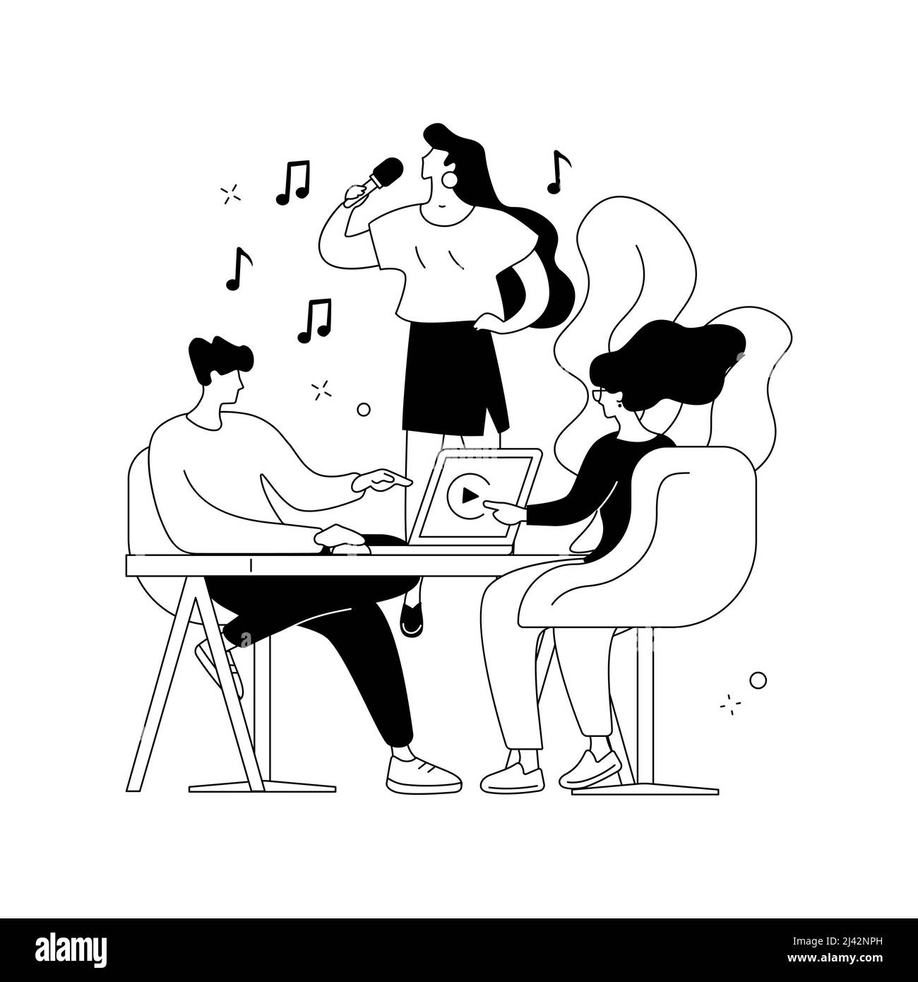 Illustration du vecteur de concept abstrait de l'audition de rôle. Audition des acteurs, démonstration de compétences en action, cinématographie, casting principal, recherche de talents, introduction Illustration de Vecteur