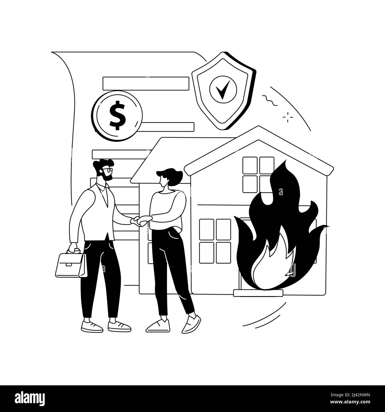 Illustration du vecteur de concept abstrait de l'assurance-incendie. Assurance incendie, perte économique accident, protection des biens, police standard, dommages c Illustration de Vecteur